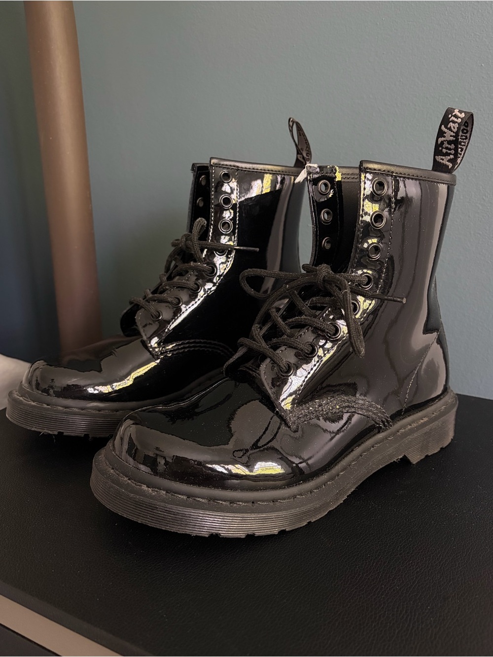 Dr. Martens Black Patent Lace-Up Combat Boots Size 8